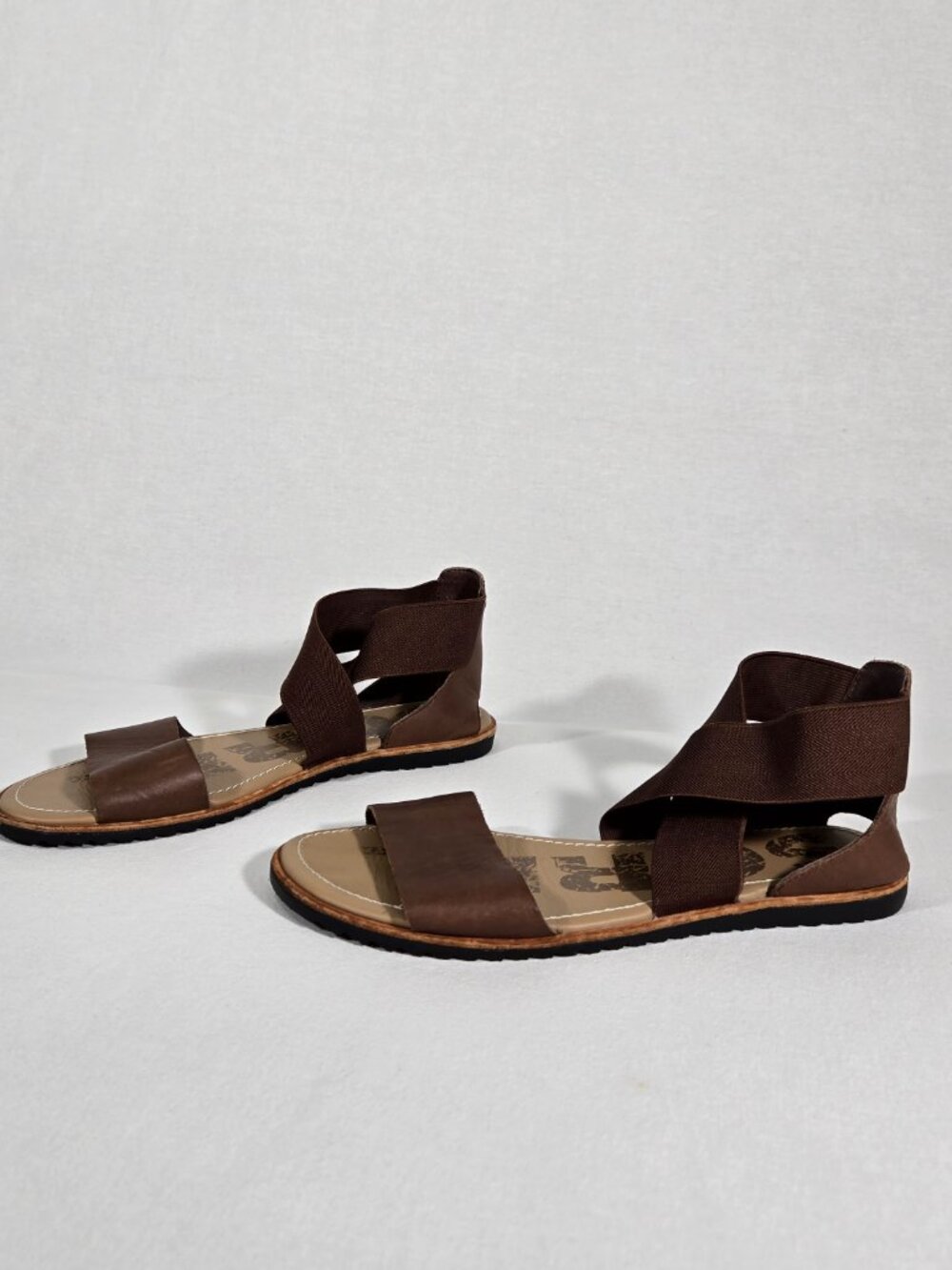 SOREL Ella BOHO Brown Leather & Elastic Gore Straps Gladiator Sandal Women Sz. 8 - Picture 3 of 17